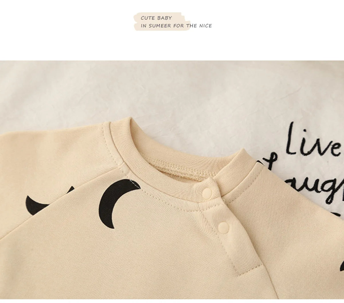 Neugeborener Frühlings- und Wintermode-Anzug mit Mond-Sonnen-Aufdruck, Baumwolle, bequem und weich, 0–12 Jungen und Mädchen, langärmeliger Baby-Body.