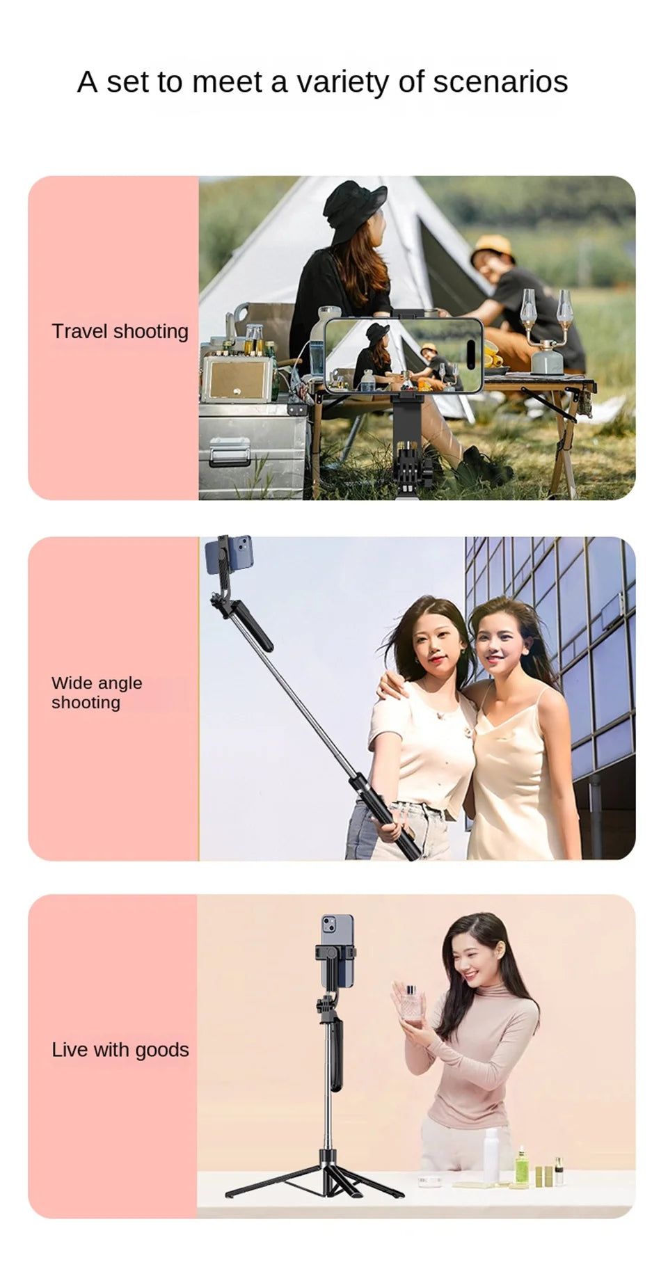 FANGTUOSI New Long Selfie Stick Tripod for Smartphone Live, Tripods Stand with Wireless Bluetooth shutter For Phone Camera Vlog.