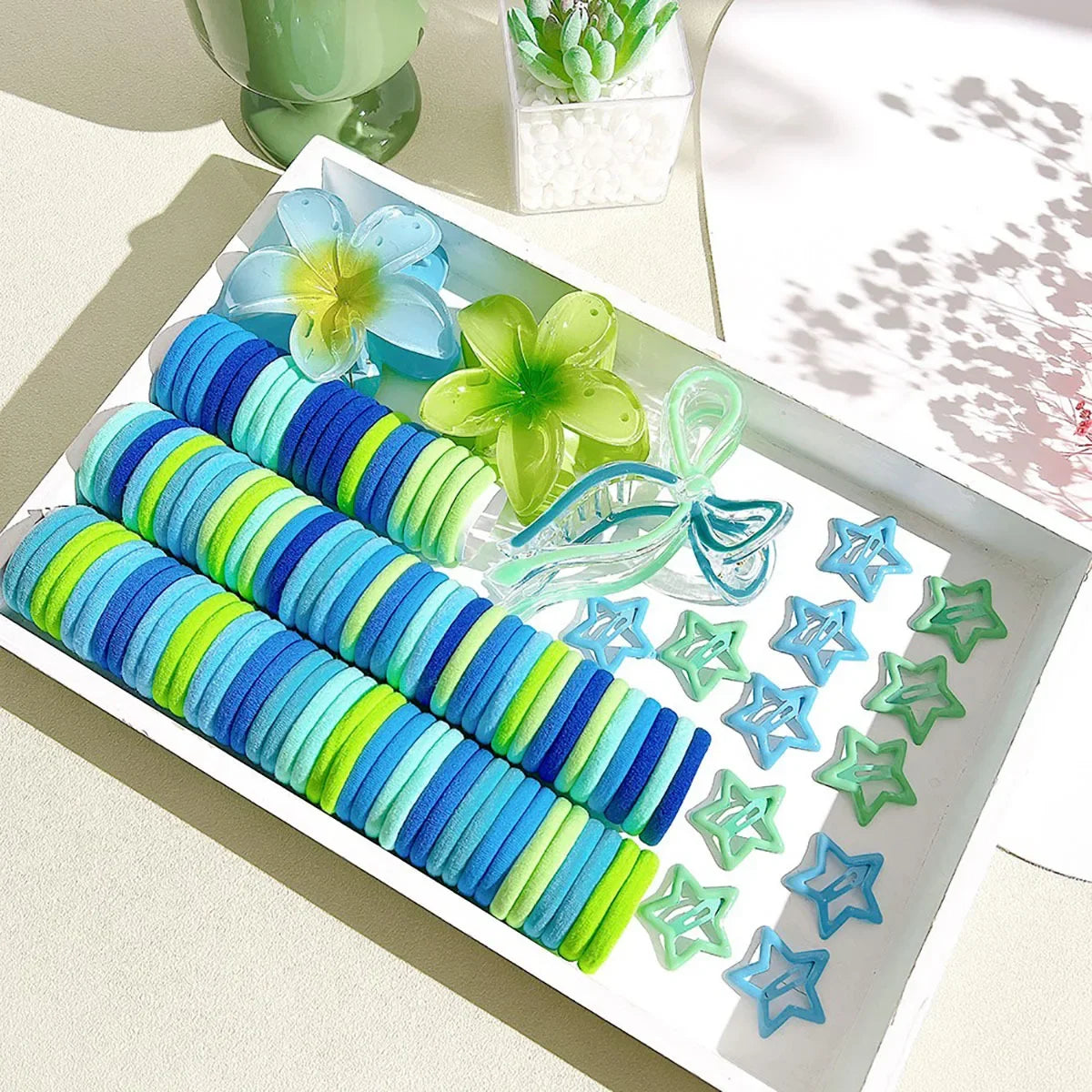 High Elasticity Women's Hair Accessories Blue Series Butterfly Knot Egg Flower Comb Set Hair Clips Fashionable Hair Accessories.