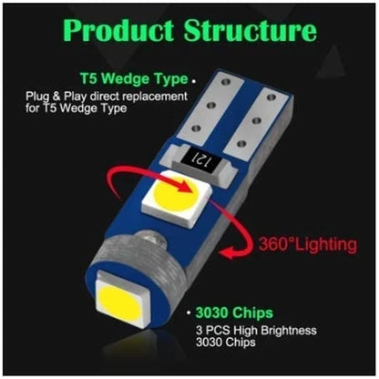10X T5 Led-lampe W3w Auto Lichter Lizenz Lampe Motorrad Dashboard Licht Auto 3smd 12v Canbus Innen Mini rote Dome Lesen Lampen.
