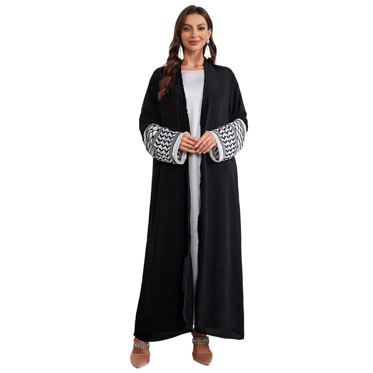 UNI 2024 Ramadan Abaya Kimono Keffiyeh Stickerei Quasten Muslimischen Offene Abayas Frauen Dubai Luxus Islam Strickjacke Kleid Kaftan