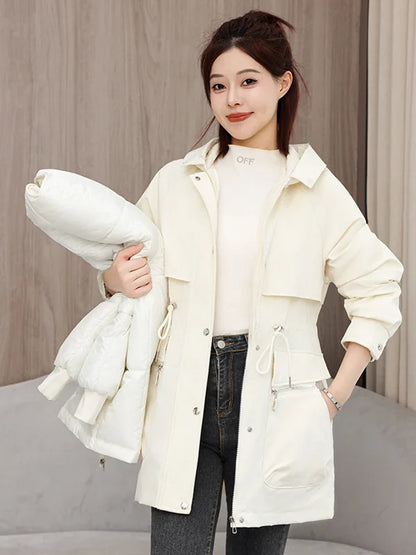 Winter dame Winter Stepp Mantel Abnehmbare Futter Pelz Kragen Gürtel Parka Jacke Für Frauen Verdickt Thermische frauen Mantel