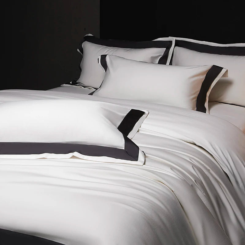 4Pcs Premium 1000TC Egyptian Cotton Solid Color Hotel Style Wide Edge Bedding Set Duvet Cover Bed Sheet/Fitted Sheet Pillowcases.