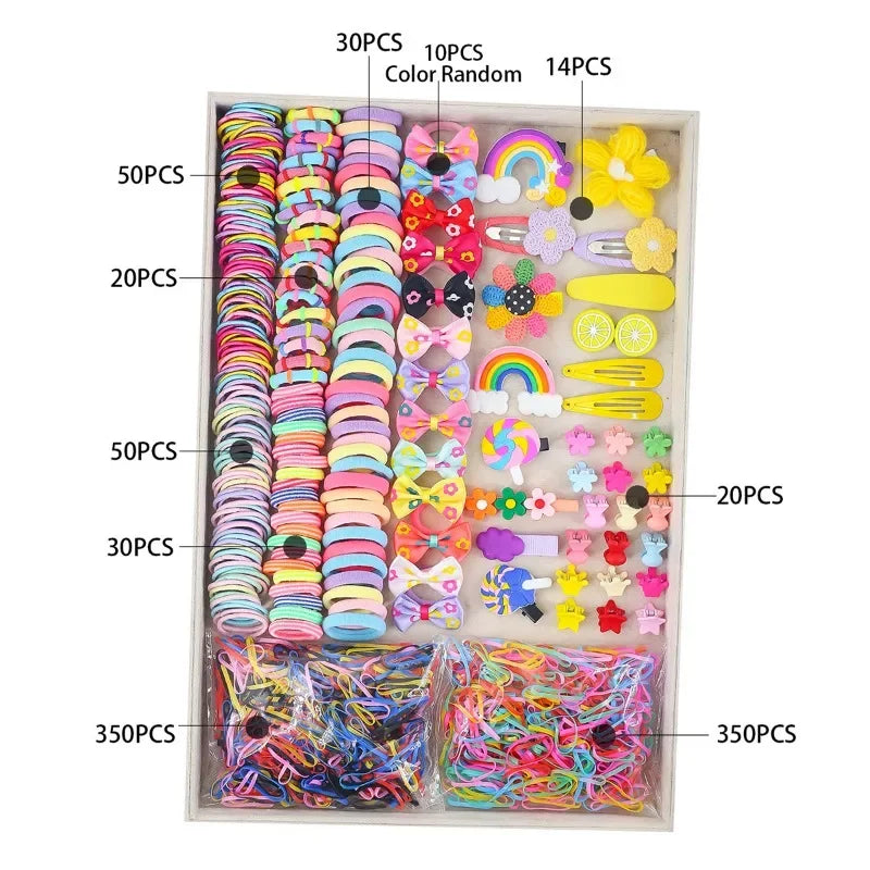 780/940Pcs Colorful Hair Bands Set Nylon Ealstic Hair Ties Ponytail Hold Scrunchie Rubber Band Kid Baby Girls Hair Accessories.