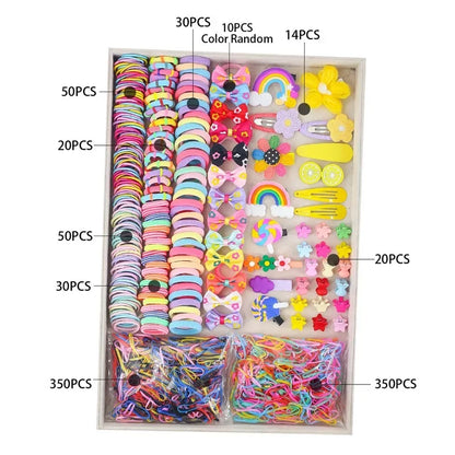 780/940Pcs Colorful Hair Bands Set Nylon Ealstic Hair Ties Ponytail Hold Scrunchie Rubber Band Kid Baby Girls Hair Accessories.