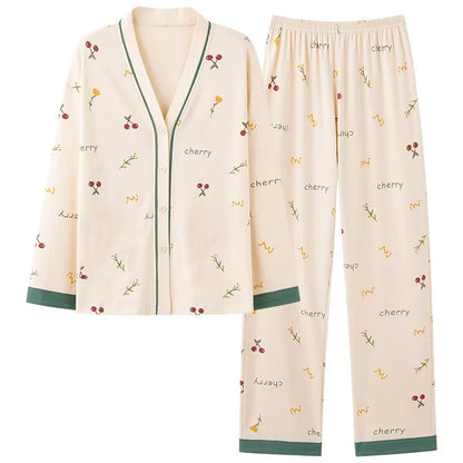 Herbst Winter Pyjamas Set für Frauen Kawaii Druck Nachtwäsche Anzug für Mädchen Mode Restlong Ärmel V-Ausschnitt Frau Pyjamas Set.
