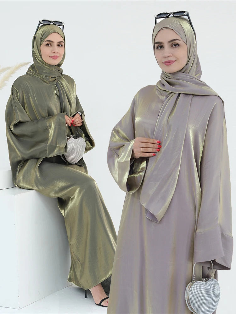 Eid Modest Satin Khimar Abaya Dubai Luxury 2024 Muslim Islam Arabic Abayas For Women Kaftan Hijab Dress Robe Femme Musulmane.