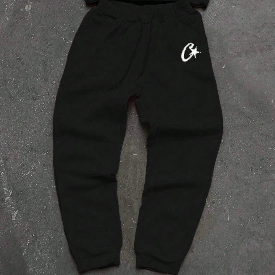 Two-piece black suit Y2K fashion pattern hoodie men clothing Harajuku Gothic women chic sports pants couple suit sportswear.