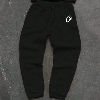 Two-piece black suit Y2K fashion pattern hoodie men clothing Harajuku Gothic women chic sports pants couple suit sportswear.