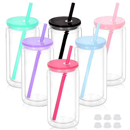 16OZ DIY Snowglobe Tumbler with Pre Drilled Hole Reusable Plastic Water Bottles Break-Resistant Mason Jar Cups for Holiday Gifts