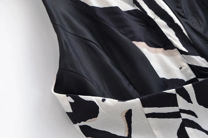 HH Women Pants Suit Fashion Zebra Stripes Single Breasted Sexy Sleeveless V-Neck Top+High Waist Zipper Casual Wide Leg Pants