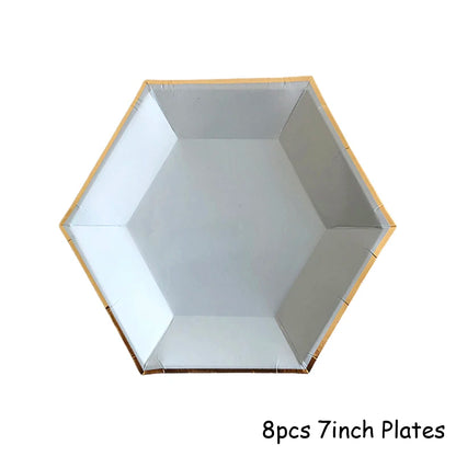 Gold Blue Party Disposable Tableware Paper Straw Cups Plates Napkins Baby Shower Favors Birthday Wedding Decor Party Supplies.