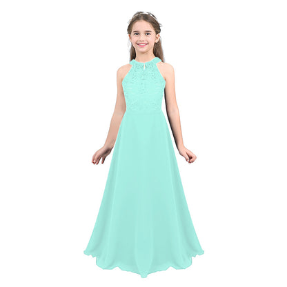 Sommer Mode Blume Mädchen Kleid Hochzeit Geburtstag Party Kinder Lange Kleid Vestido Elegante Halter Neck Floral Spitze Prinzessin Kleid