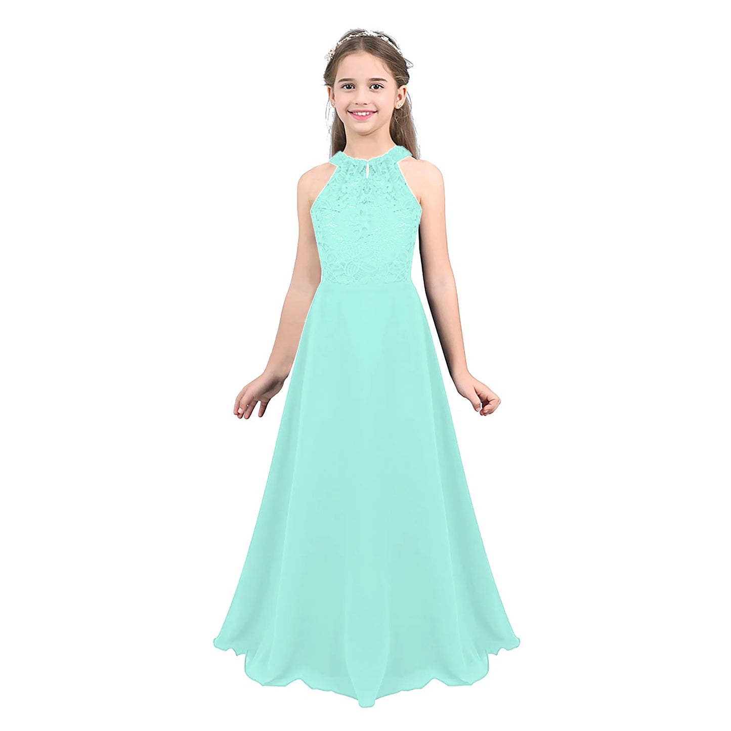 Sommer Mode Blume Mädchen Kleid Hochzeit Geburtstag Party Kinder Lange Kleid Vestido Elegante Halter Neck Floral Spitze Prinzessin Kleid