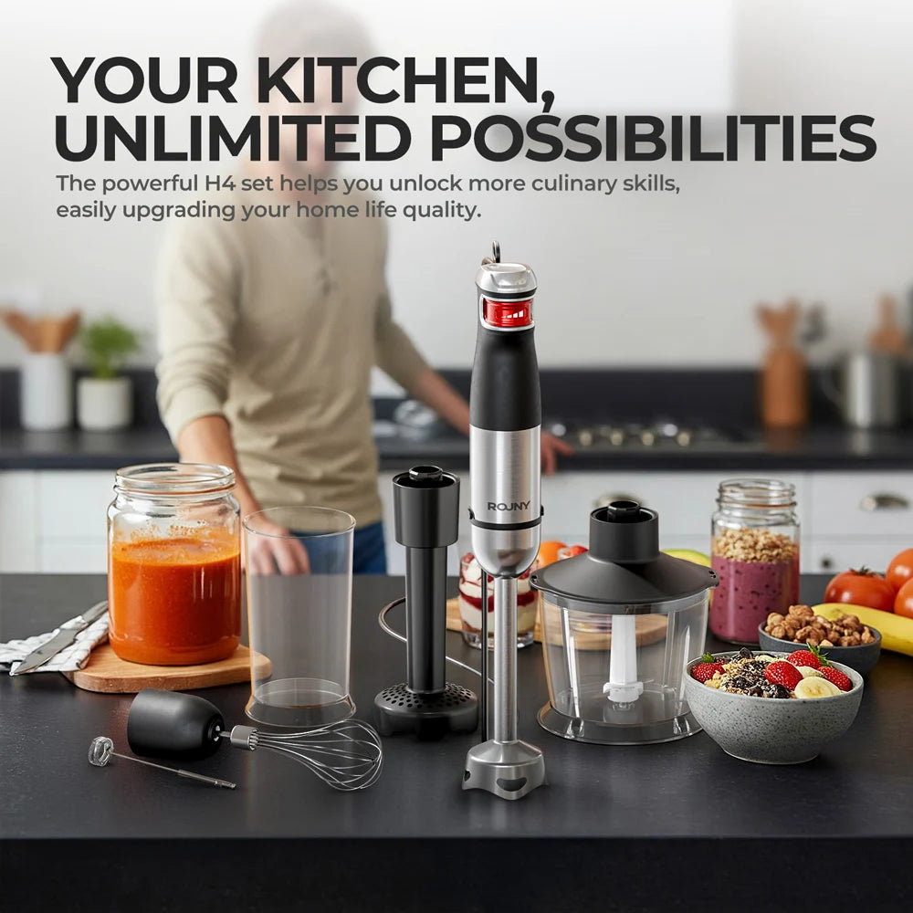 Electric Hand Held Stick Blender 6-in-1 Multi-Purpose Immersion Hand Blender,Stainless Steel Blades,Home & Kitchen,MAX 1500W.