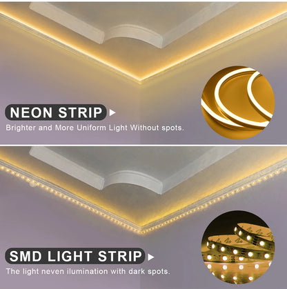 Waterproof COB LED Strip Lights 24V Flexible Neon Light Black Silicone Tube Linear Dimmable Lighting with Touch Sensor Switch.