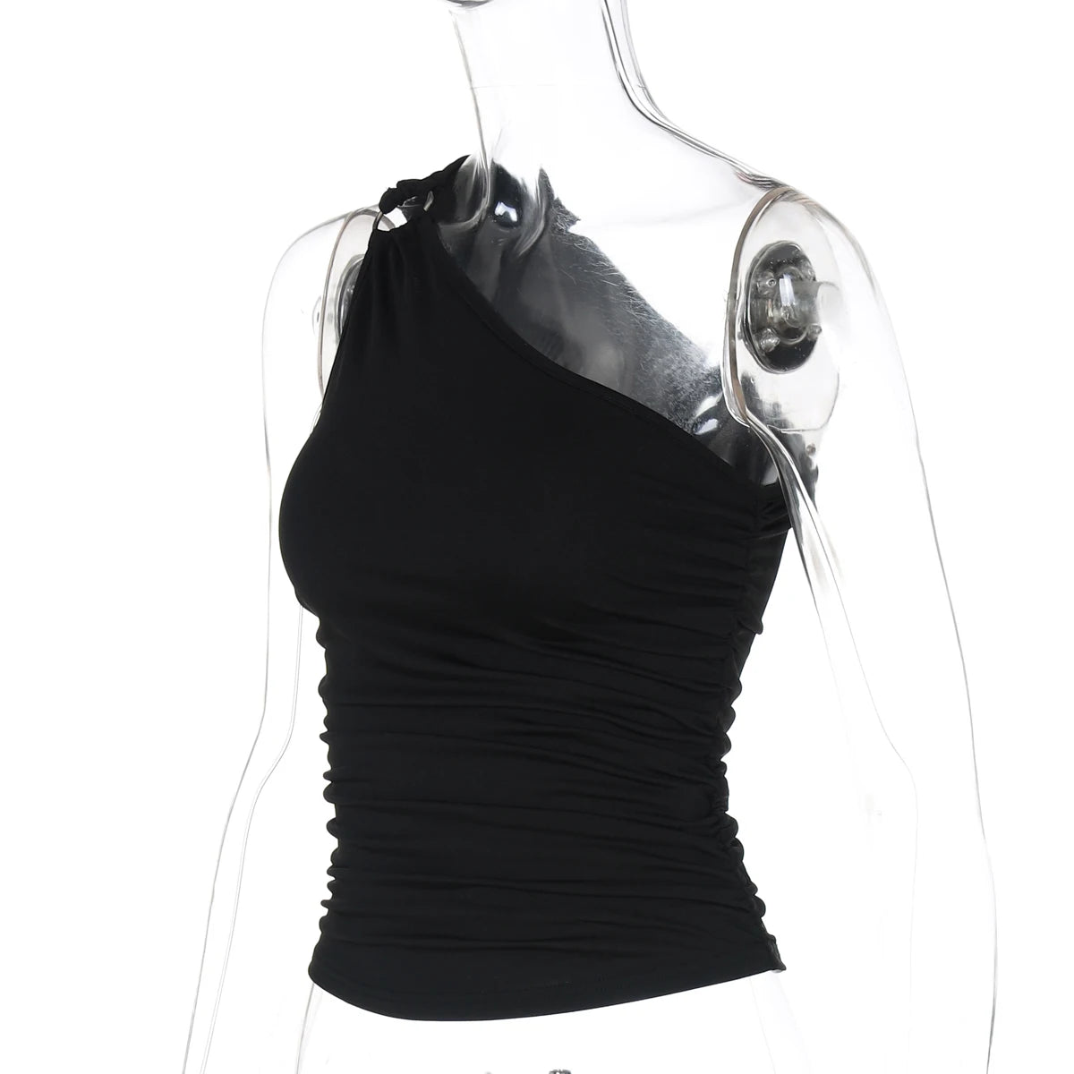 Hugcitar Women'S Fashion Sexy One Shoulder Solid Ruched Sexy Crop Tank Top Summer Clothes Streetwear Party Festival Wholesale.