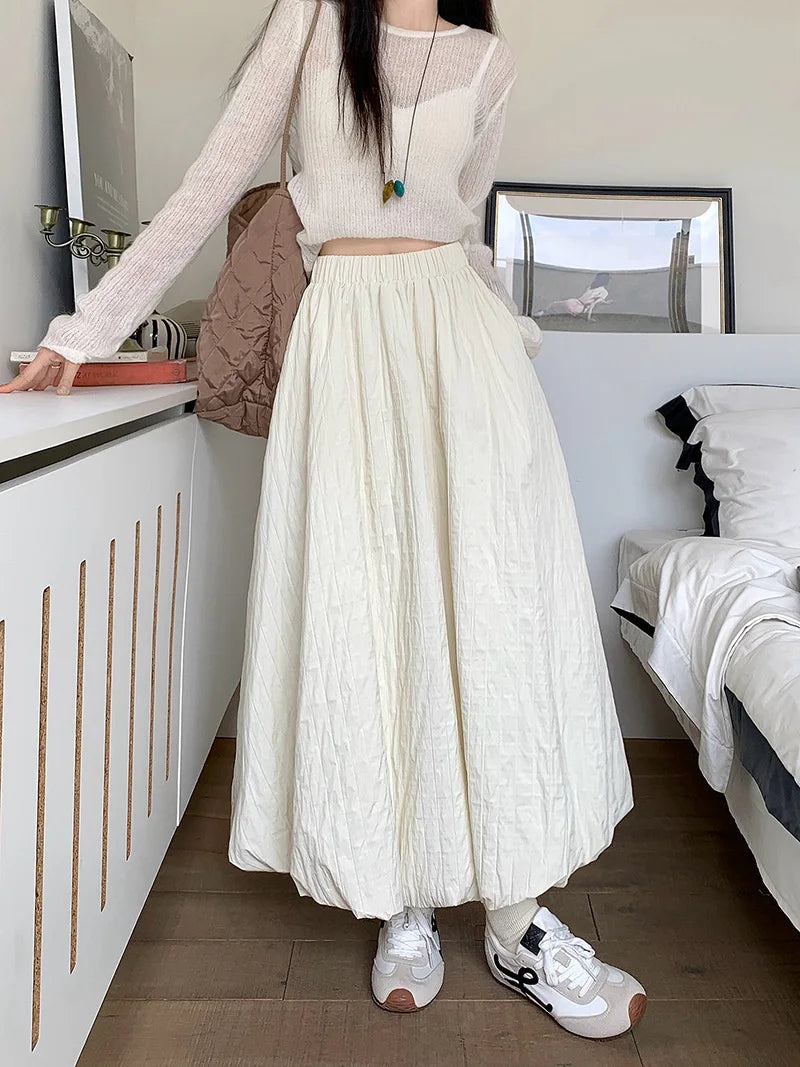 High Quality Cotton-padded Bud Skirts Women  Fall Winter Pocket Long Skirts Female Korean Fashion Apricot Streetwear Faldas 2025.