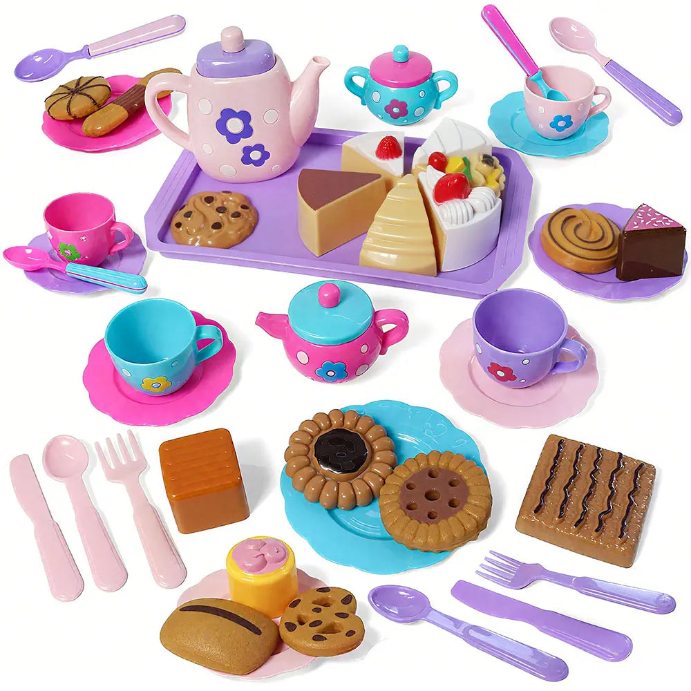 Little girl tea party set, pretend afternoon tea dessert teapot set, princess tea time playing teapot kitchen toys, Easter gifts.