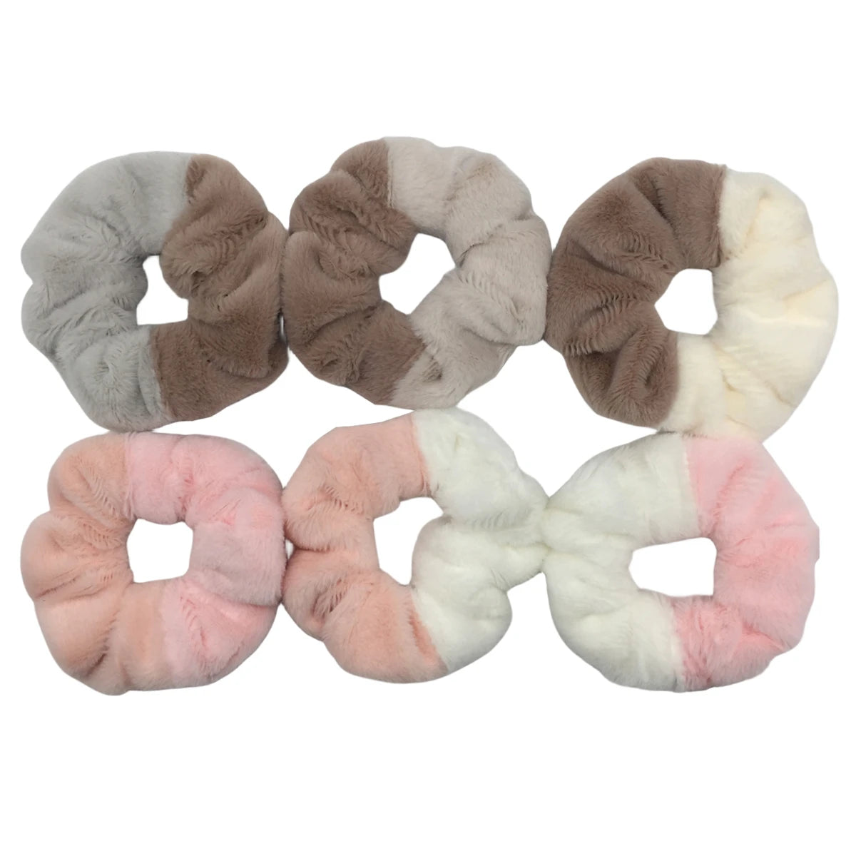 6pc Hair Scrunchies Furry Elastic Band Women Girl Ponytail Holder Rubber Ties Accessories Plush Faux Fur Soft Chiffon Headband