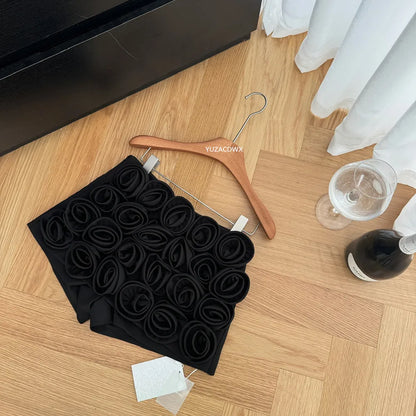 Three-dimensional decoration floral shorts y2k High street Red High waist mini skirt shorts Design Sexy  Women Clothing ﻿.