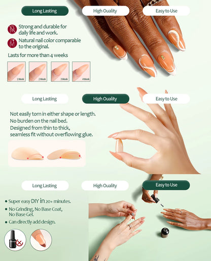 Nailpop 3-IN-1 Nude Natural Soft Nail Tips Set 140PCS Skin Tones Press on Nails Ultra-Fit Gel Nail Extensions Easy Manicure DIY.