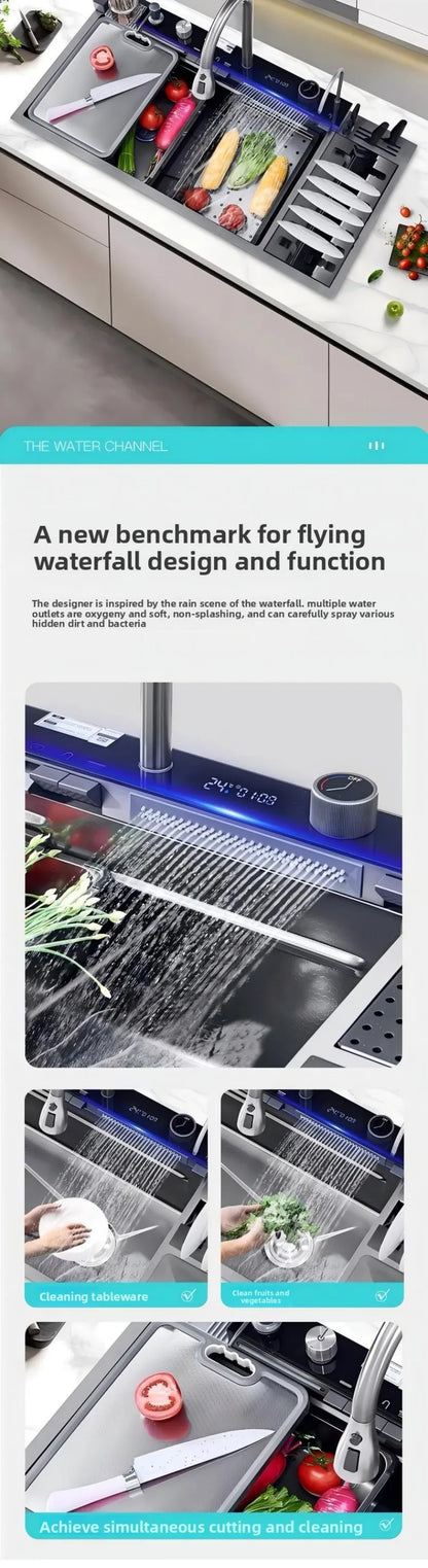 100cmx46cm Whale-Style Large Single-Bowl Kitchen Sink with Dish Rack Digital Faucet Integrated Dishwasher Multi-Functional