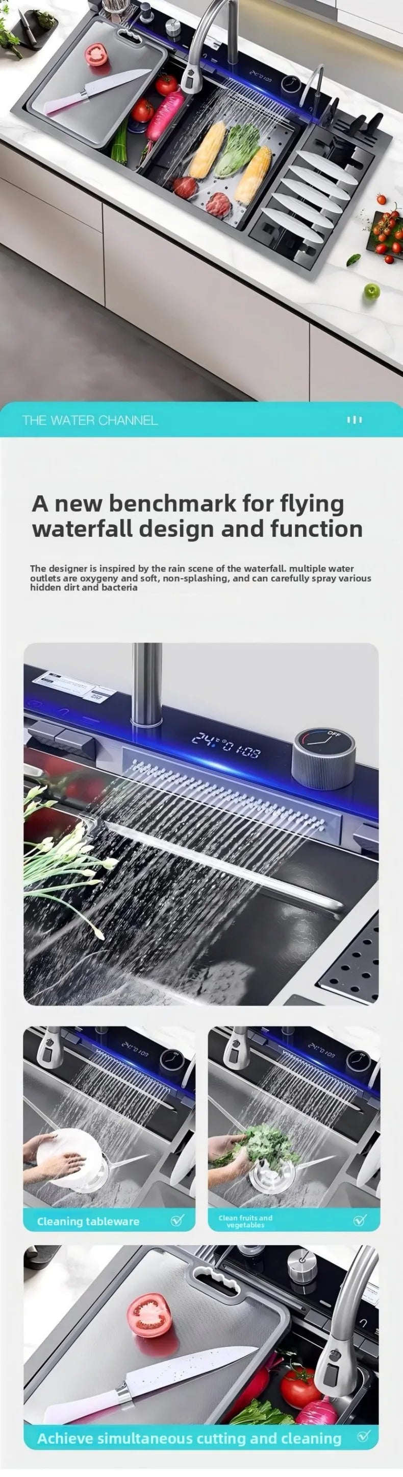 Large Single-Basin Digital Intelligent Sinks Water Bowl Stand 100x46cm Thickened Stainless Steel for Multi-Functional Kitchen