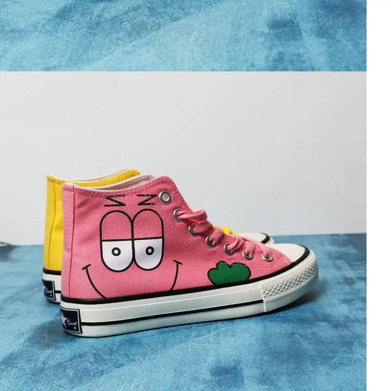 Summer new student Spongebob Squarepants High top canvas shoes cute girl cartoon street sneakers.