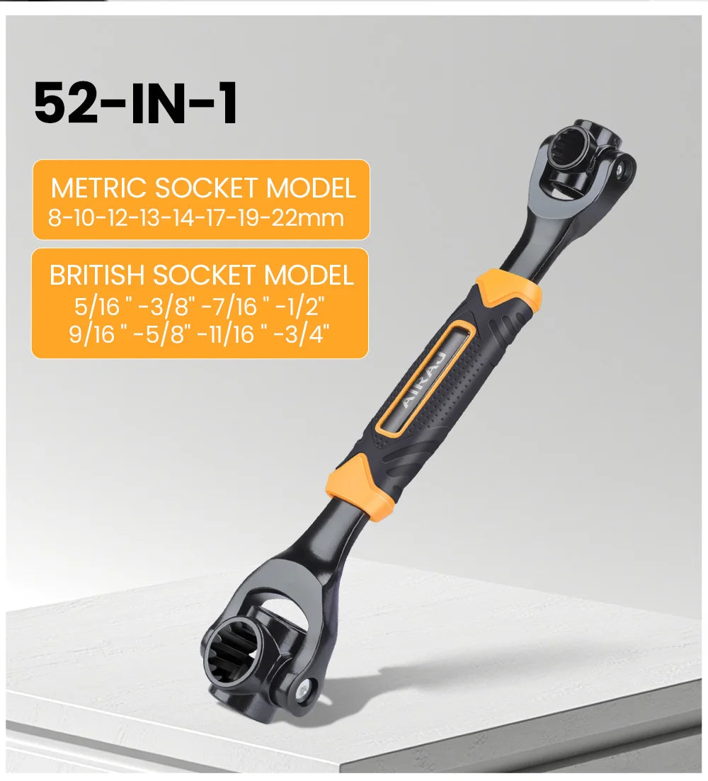 AIRAJ Schraubenschlüssel, 52-in-1-Werkzeugstecknuss, funktioniert mit Universal-Ratsche, Spline-Schrauben, Hülsen-Rotationswerkzeug, 360-Grad-Multifunktions-Handwerkzeug