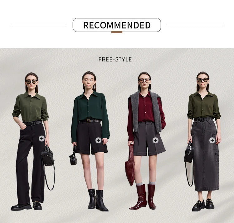 AMII Office Lady Shirt 2025 Autumn New Minimalism thick Long Sleeves Blouse Elastic Cotton Lapel Women's Clothing 12553079.