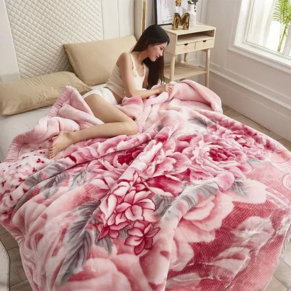 Double-layer Thick Plush Blanket Warm Skin Friendly in Winter Quilt Multiple Non Shedding Prints High Quality Bedding Article.