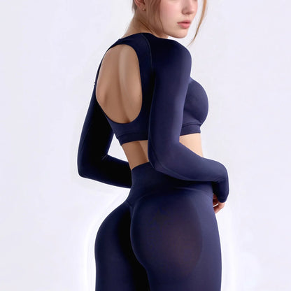 NCLAGEN Long Sleeve Crop Top Woman Yoga Pilates Clothing Beautiful Back Gym Workout Sportswear Sports Compression Shirt.