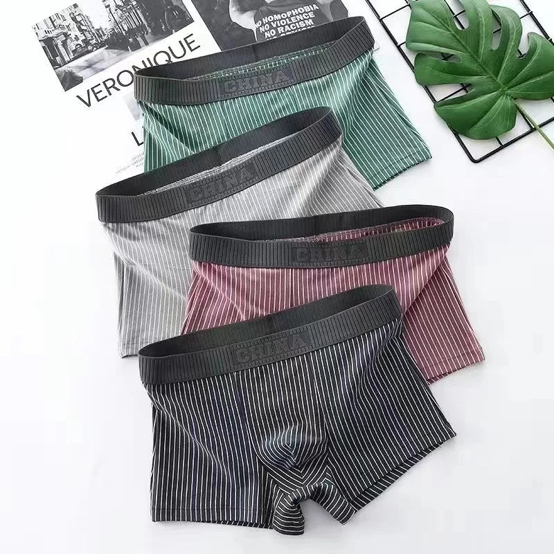 4Pcs Boxer Shorts männer Unterwäsche Sexy Höschen Baumwolle Boxer Gestreiften Unterhose Männlichen Shorts U Konvexen Dessous Plus Größe 2XL-6XL