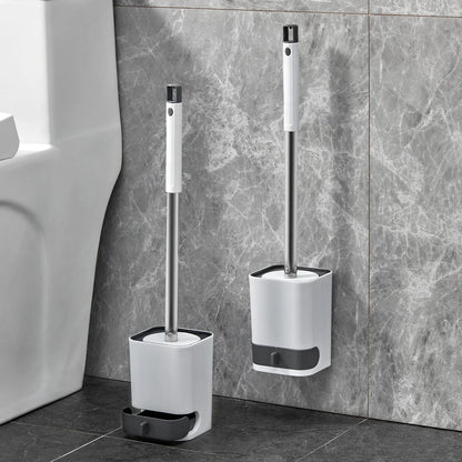 WORTHBUY Wandmontierte Toilettenbürste aus Kunststoff mit langem Griff und Halter, stanzfreie WC-Toilettenreinigungsbürste, Badezimmerzubehör