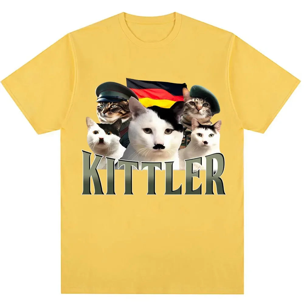 Fun and funny cat summer men's daily outings, personalized street pure cotton T-shirt, casual sporty loose short-sleeved top.