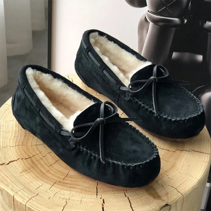 New 100% Natural Wool Genuine Leather Women Flat Winter shoes Women Moccasins Casual Loafers Plus Size Winter shoes.