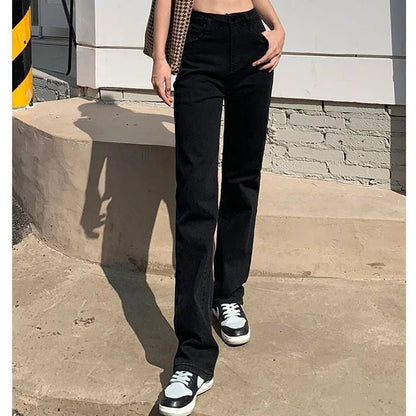 Frau Koreanische Hohe Taille Streetwear Gerade Bein Jeans Mädchen Y2k Kleidung Hosen Weibliche Mode Schwarz Baggy Harajuku Denim Hosen.