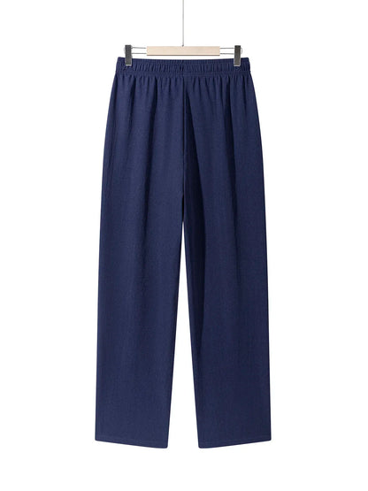 Summer Men's Straight Trousers Casual Solid Color Breathable Drawstring Long Pants Sweatpants Streetwear Men Baggy Pants.