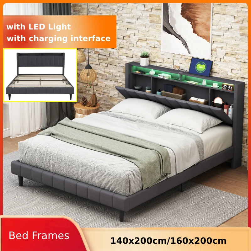Anajqaqia gepolstertes Doppelbett 140 x 200 cm, 160 x 200 cm, mit Licht und Aufladung, ohne Matratze