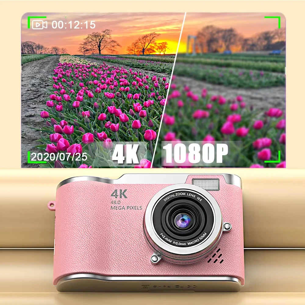 Digital Camera 4K 48MP Photography Camera Video Camcorder Rechargeable Cameras 180° Flip Screen Camcorder For Kid Adult Beginner.