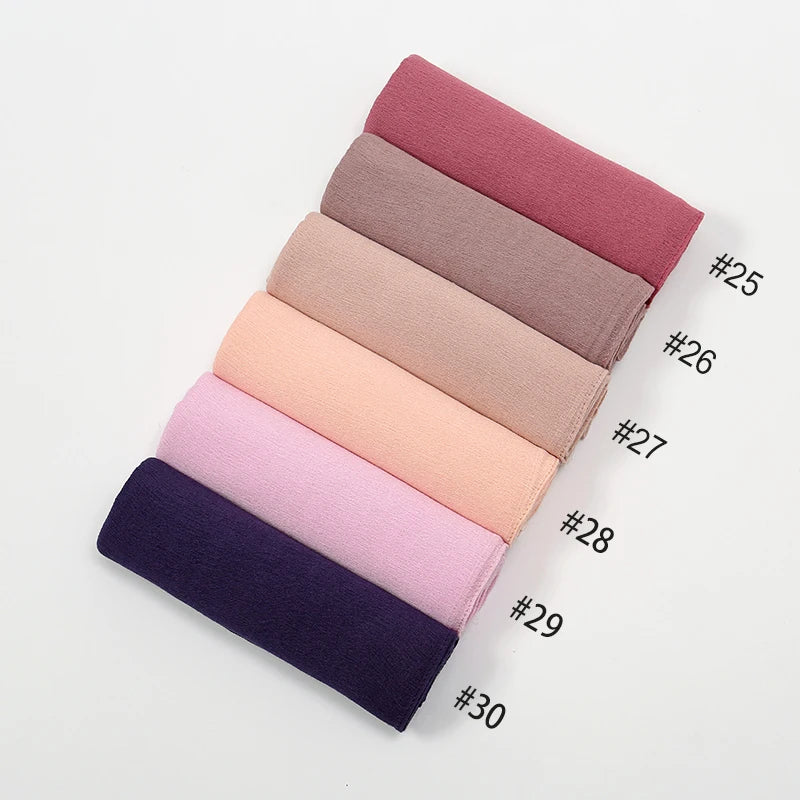New Arrival Crinkle Rayon Hijab Women Muslim Scarf Shawls Solid Headscarf Wraps Big Size Plain Islamic Turban Headbands Foulard.