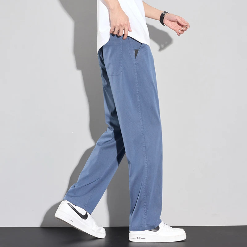 2025 Summer Thin Men's Soft Lyocell Casual Pants Breathable Fashion Solid Color Simple Male Trousers Brand Clothing.