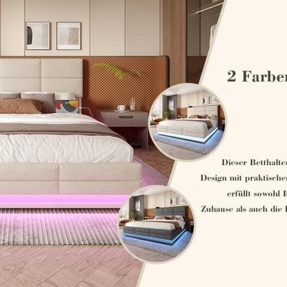 160 x 200 cm großes Bett, modernes, höhenverstellbares Kopfteilbett mit großem Stauraum und LED-Umgebungsbeleuchtung, USB/Typ-C-Verbindungen