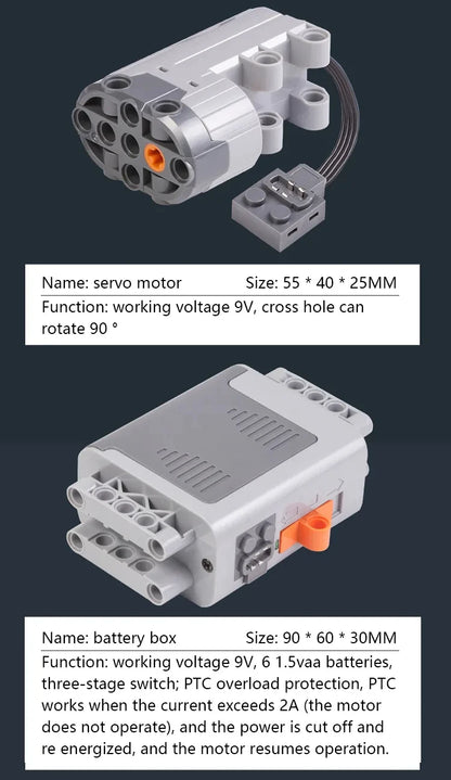 Technical Motor Battery Box Power Functions Parts IR Speed Servo Light Receiver PF APP Remote Control Car Building Blocks Bricks.