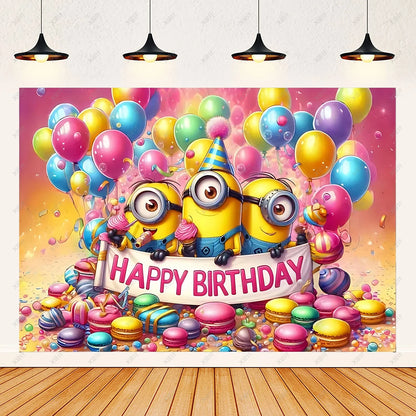 Cartoon M & Minions Geburtstag Party Dekoration Einweg Geschirr Tasse Teller Tischdecke Luftballons Gelb Große Augen Hintergrund Banner