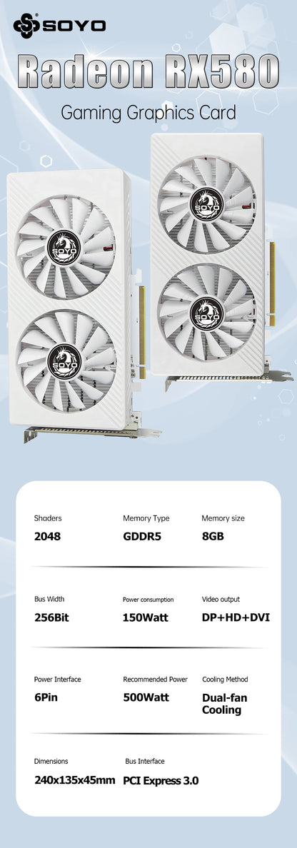 SOYO Graphics Cards Radeon RX580 8G & RX550 4G Video Gaming Card PCIE3.0x16 GPU Desktop Computer Components AMD RX 580 8G.