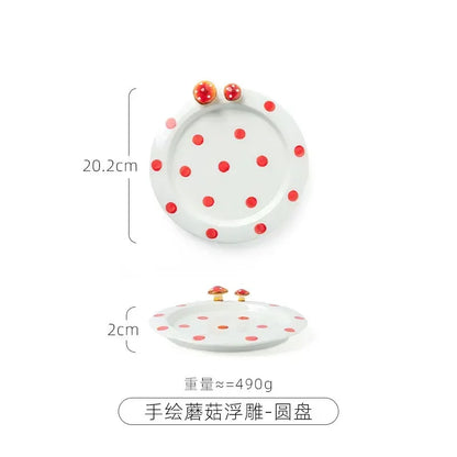 Ceramic Mushroom Western Steak Plate Embossed Amphora Noodle Soup Bowl Cartoon Cute Coffee Cup Home Fruit Dessert Salad Dishes.