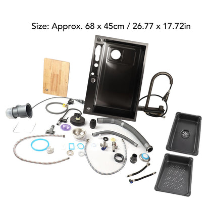 Unterbauwaschbecken unter der Theke, Küchenspüle, 68 x 45 cm, verdickter Edelstahl, Digitalanzeige, Küchenspüle