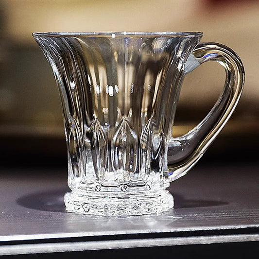 Crystal Glass Cappuccino Hot Drink Coffee Cup Simplicity Household Creative Transparent Flower Tea Hot Drink Cup and Saucer Set.